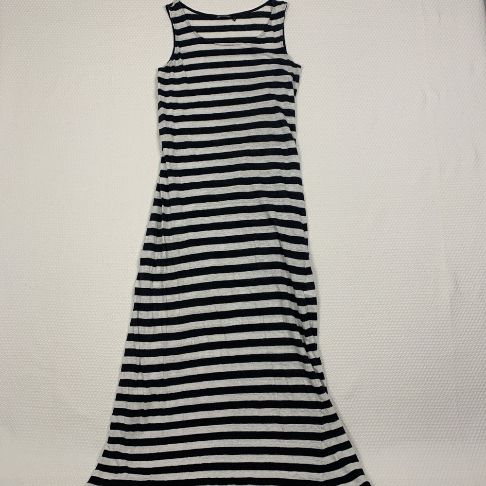 Marimekko Linen Dress Women's XS Black Striped Sleeveless Midi Tank